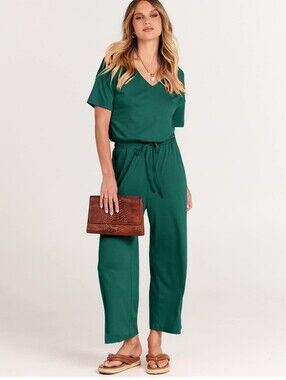 ANRABESS - EUC - Emerald Green Wide Leg Jumpsuit Romper